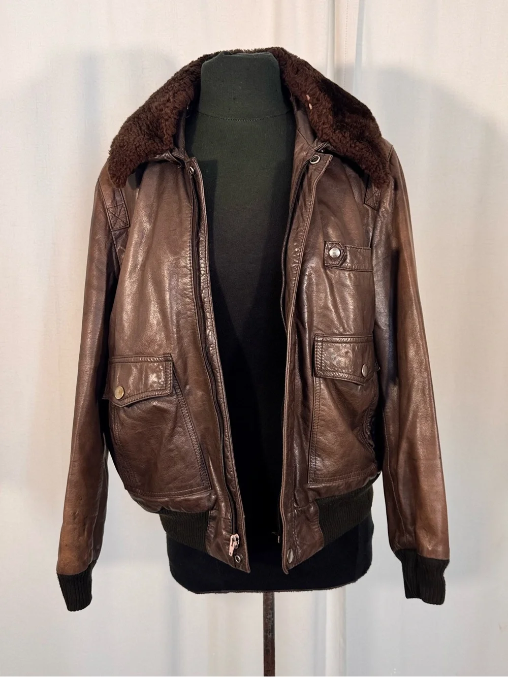 Vintage 1990s Europa Sport Brown Leather Bomber Jacket